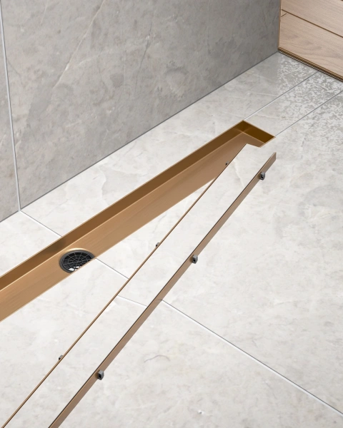 душевой лоток timo drain system 1000 ds230210/19 с двусторонней панелью "plate" под плитку, розовое золото