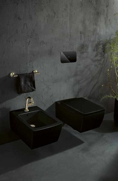 унитаз villeroy&boch memento 2.0 4633r0r7 подвесной, безоботквый, без сиденья, pure black с ceramicplus