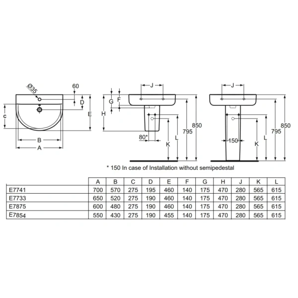 раковина 55х45,5 см ideal standard connect arc e785401